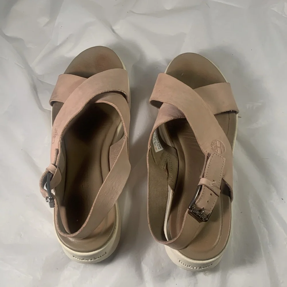 Timberland Women’s Wind Slingback Hazelnut Beige Leather Platform Sandals